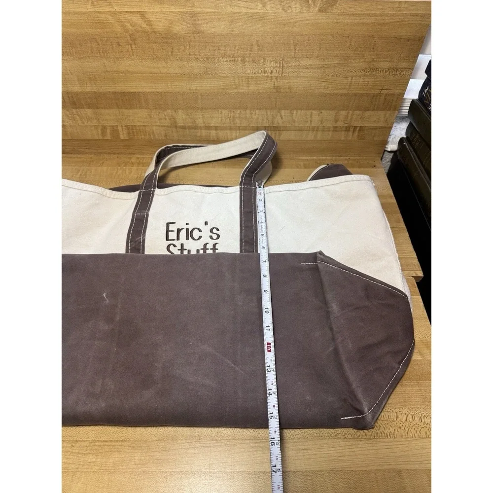 Vintage 90s LL Bean XL Boat & Tote Bag White/Brown Canvas Zipper USA Made